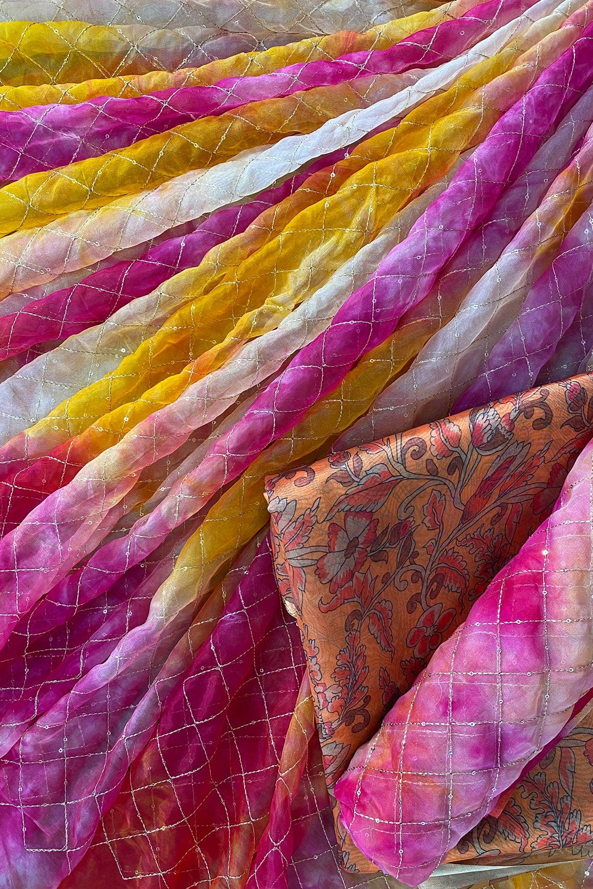 doeraa LEHENGA SET Pink And Orange Unstitched Lehenga Set Fabric (3 Piece)