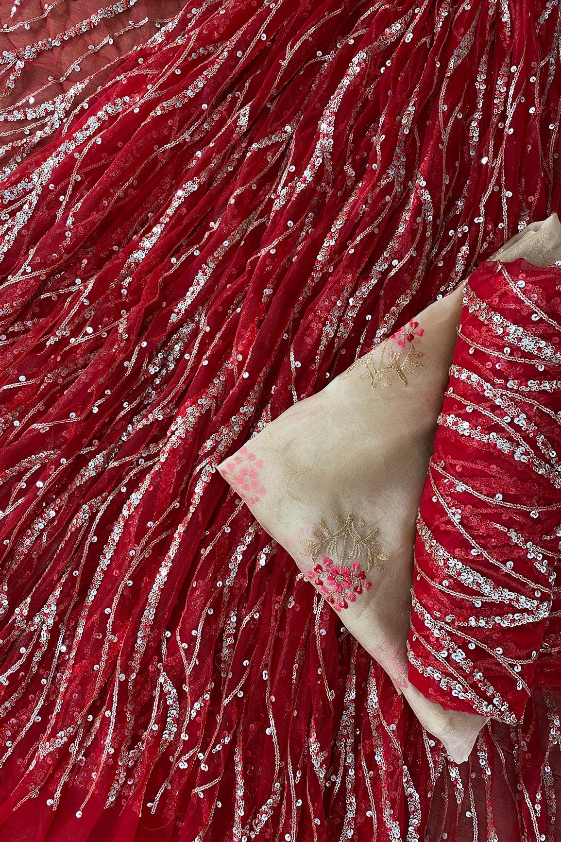 doeraa LEHENGA SET Red And Beige Unstitched Lehenga Set Fabric (3 Piece)