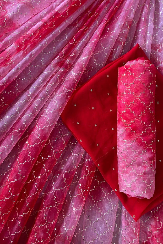 doeraa LEHENGA SET Red Unstitched Lehenga Set Fabric (3 Piece)