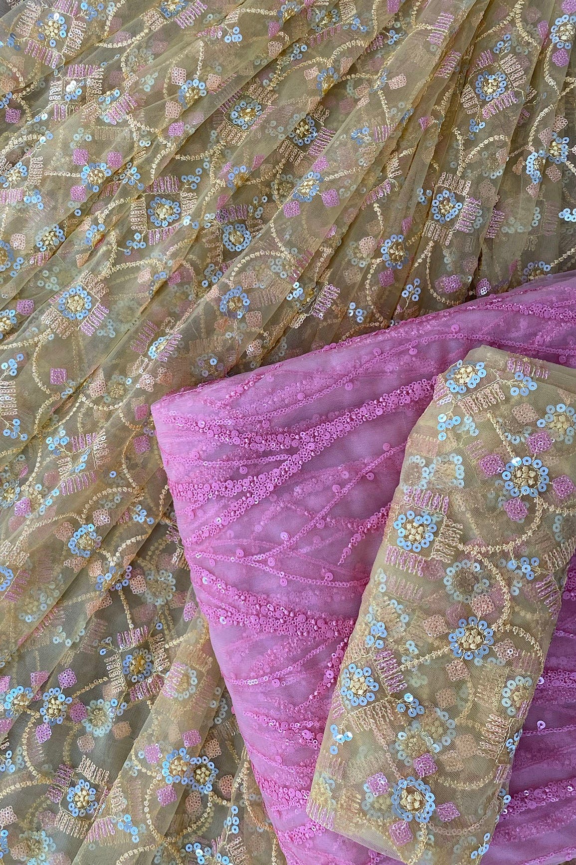doeraa LEHENGA SET Yellow And Pink Unstitched Lehenga Set Fabric (3 Piece)
