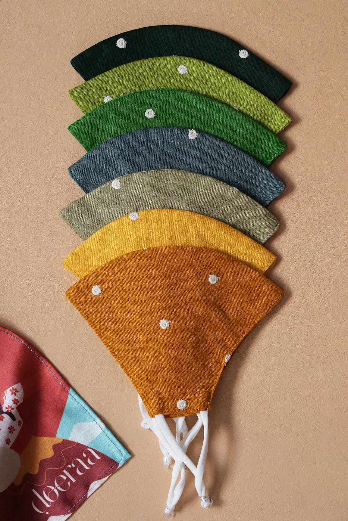 doeraa Masks Sunrise Polka Embroidery Triple Layer Cotton Linen Masks: Pack of 7