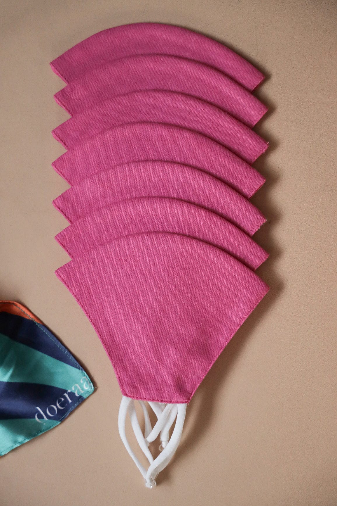 doeraa Masks Pink Soft Adjustable Triple Layer Cotton Linen Masks: Pack of 7