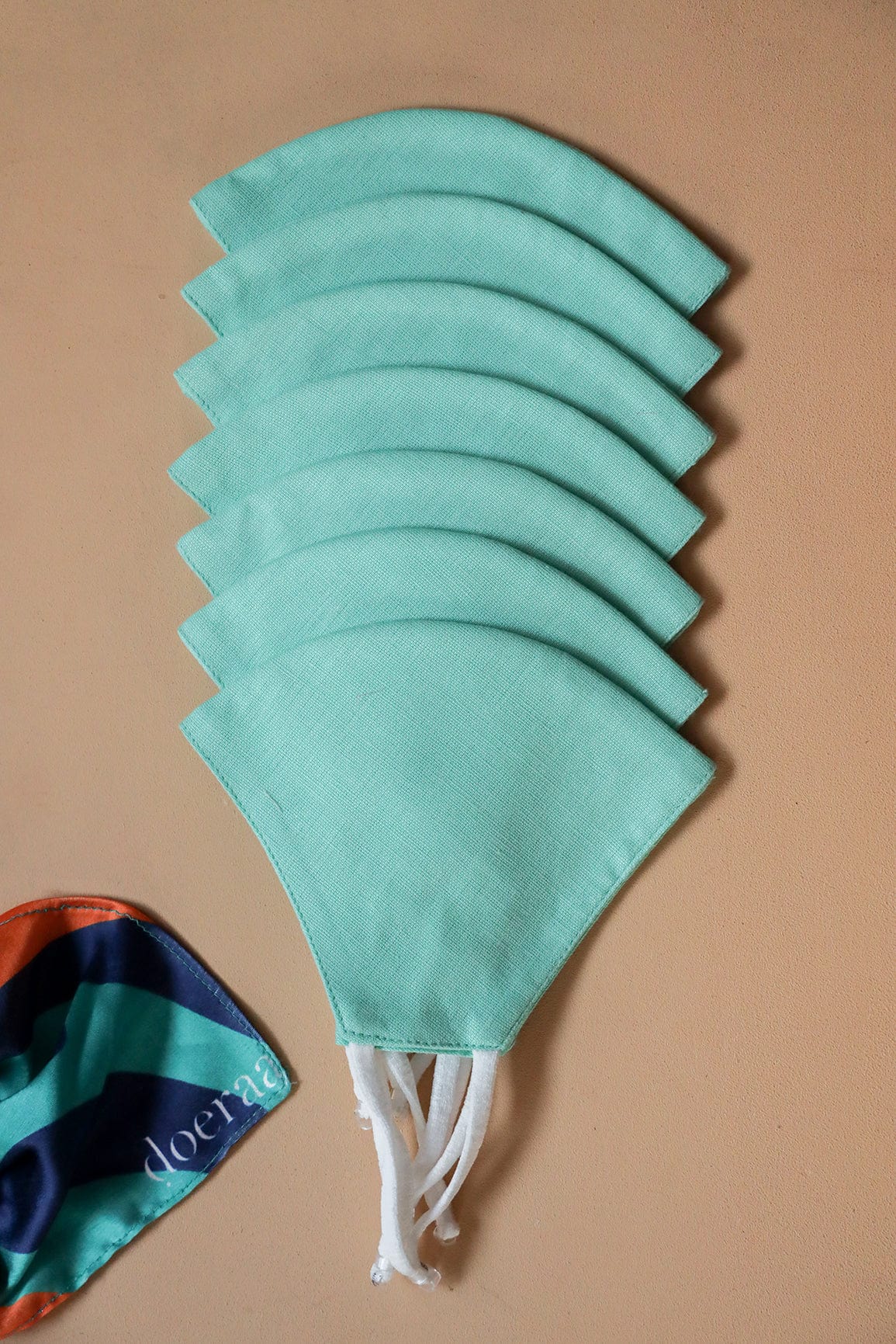 doeraa Masks Sea Green Soft Adjustable Triple Layer Cotton Linen Masks: Pack of 7