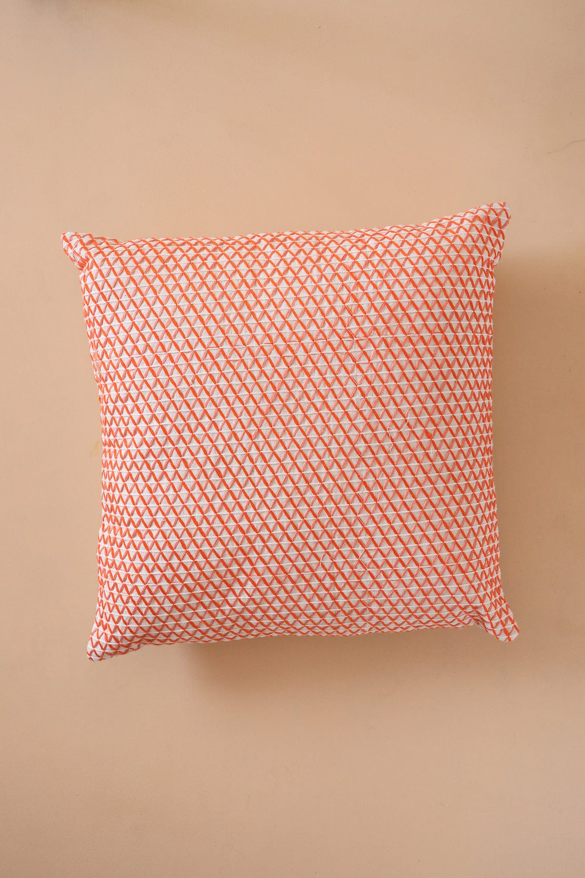 doeraa Orange and Peach Embroidery on off white cotton Cushion Cover (16*16 inches)
