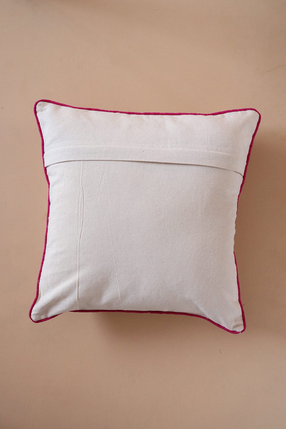 doeraa Pink Floral Embroidery on Off White cotton Cushion Cover (16*16 inches)