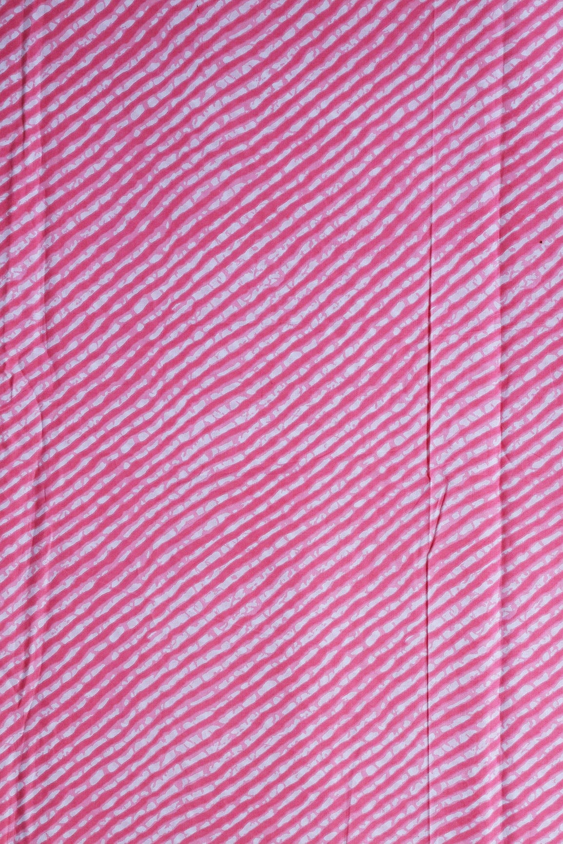 Pink Stripes Print On White Pure Cotton Fabric - doeraa