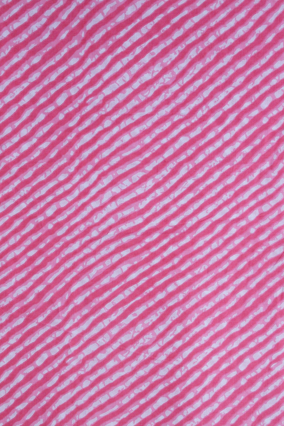 Pink Stripes Print On White Pure Cotton Fabric - doeraa