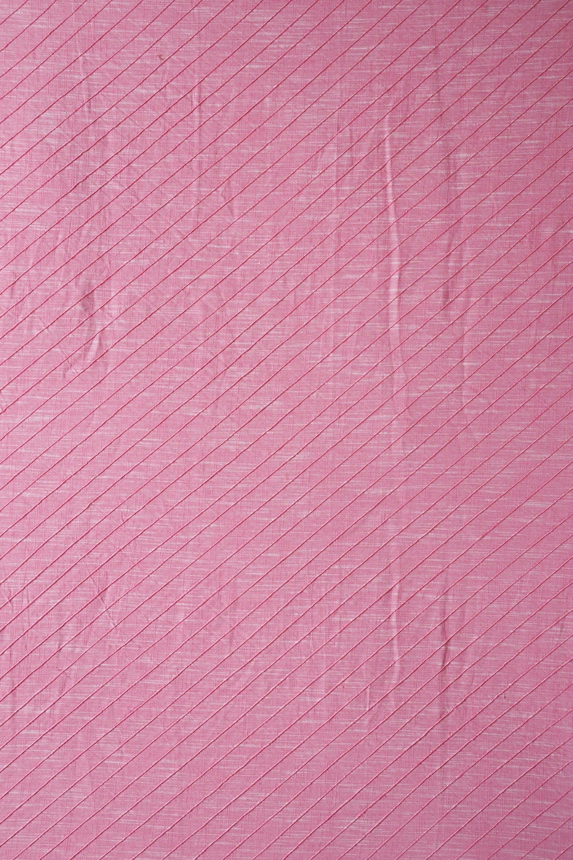 doeraa Plain Dyed Fabrics Pink Stripes Pin-Tucks Plain Cotton Fabric