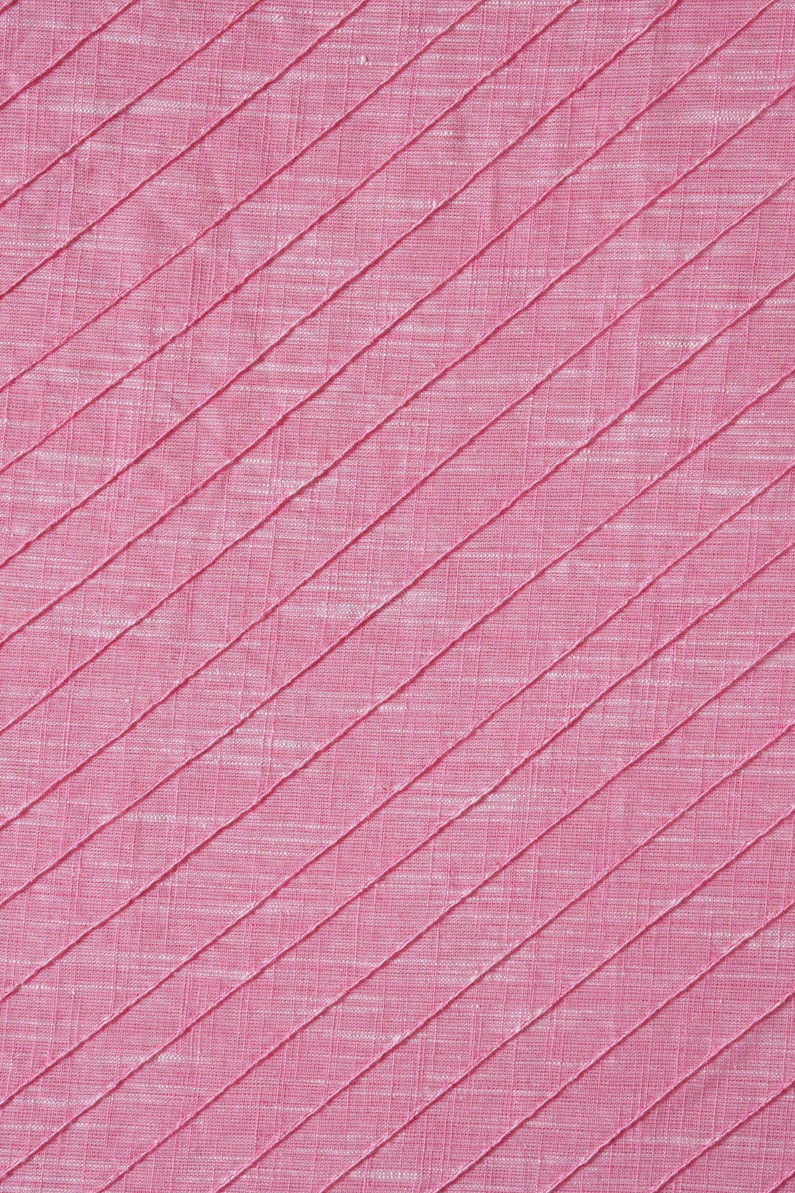 doeraa Plain Dyed Fabrics Pink Stripes Pin-Tucks Plain Cotton Fabric