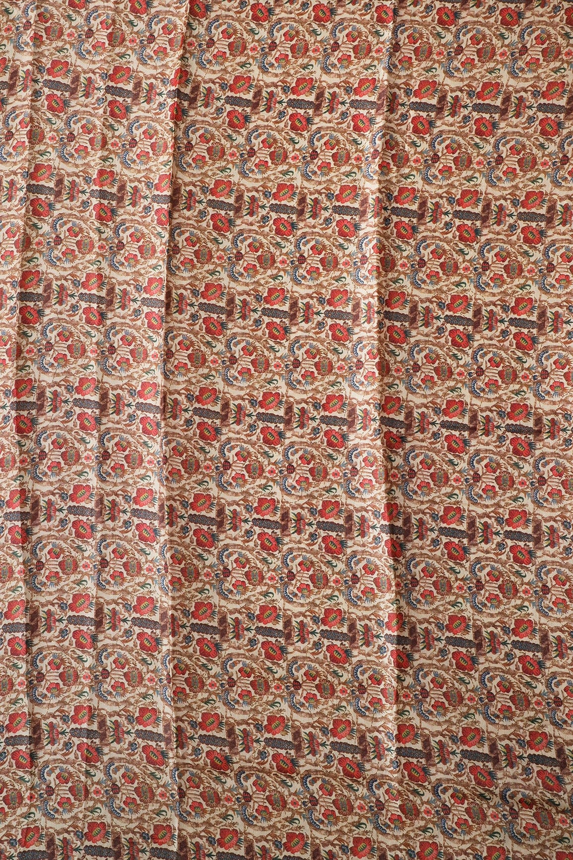 doeraa Prints 2 Meter Cut Piece Of Red and Blue Digital Print on Tussar Satin Fabric
