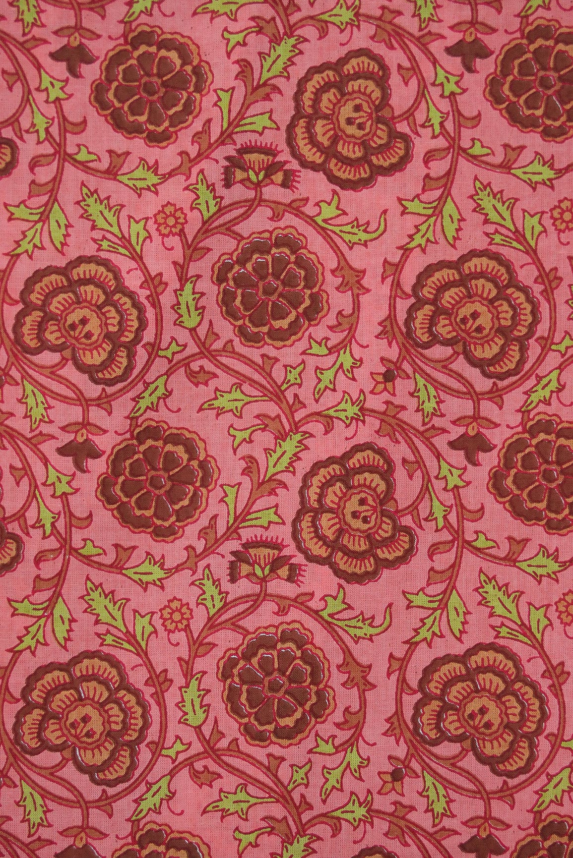 doeraa Prints Baby Pink and Pink Floral Screen Print on organic Cotton Fabric