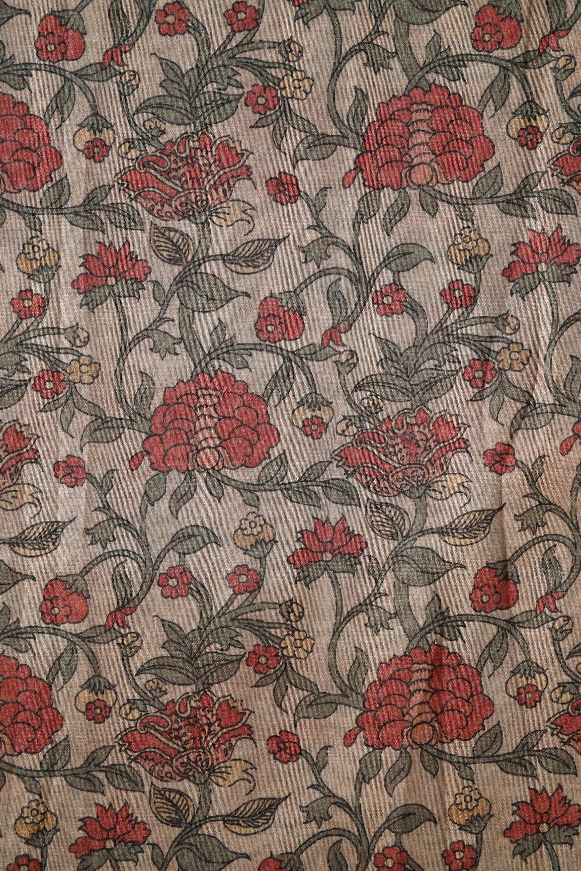 doeraa Prints Beige Floral Pattern Digital Print On Mulberry Silk Fabric