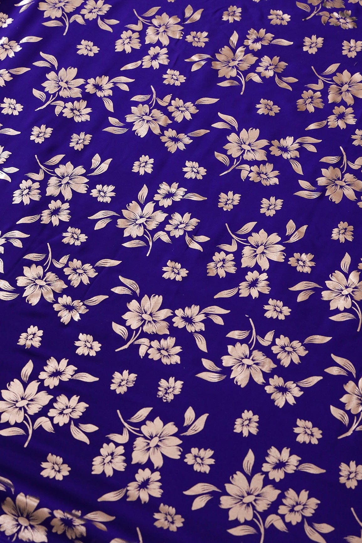 doeraa Prints Big Width "56" Beautiful Floral Gold Foil Print On Royal Blue Georgette Fabric