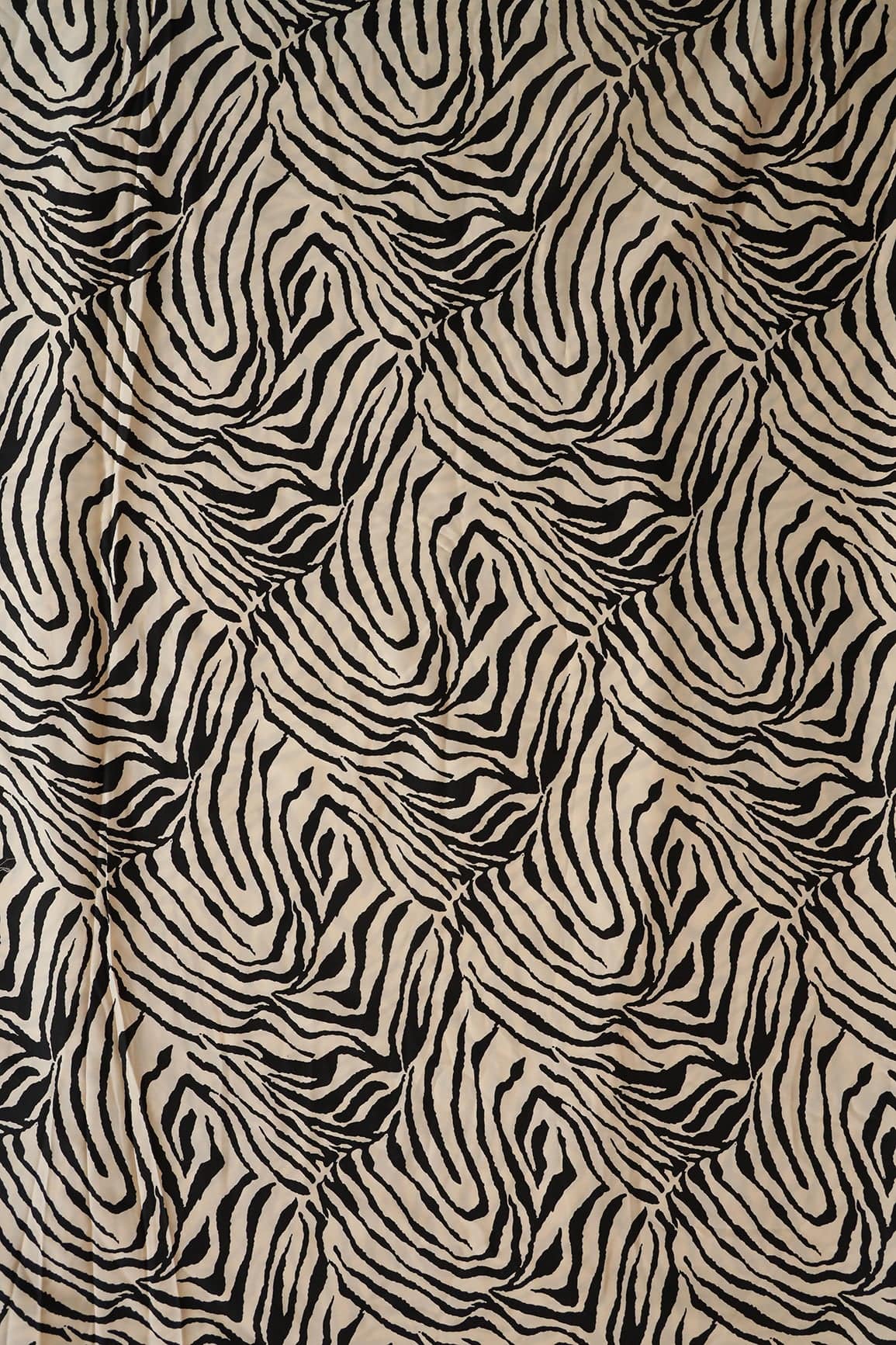 doeraa Prints Big Width "56" Black Animal Digital Print On White Crepe Satin Fabric