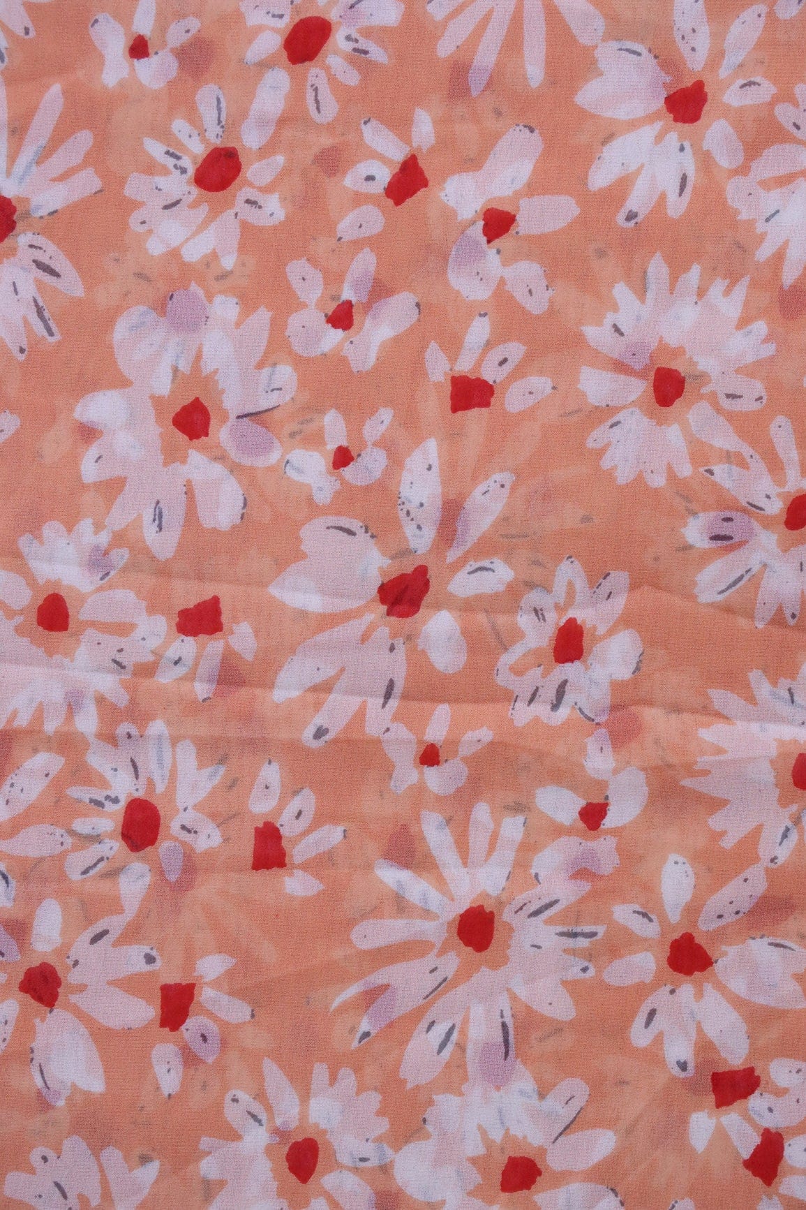 doeraa Prints Big Width "56" White And Red Floral Digital Print On Peach Georgette Fabric