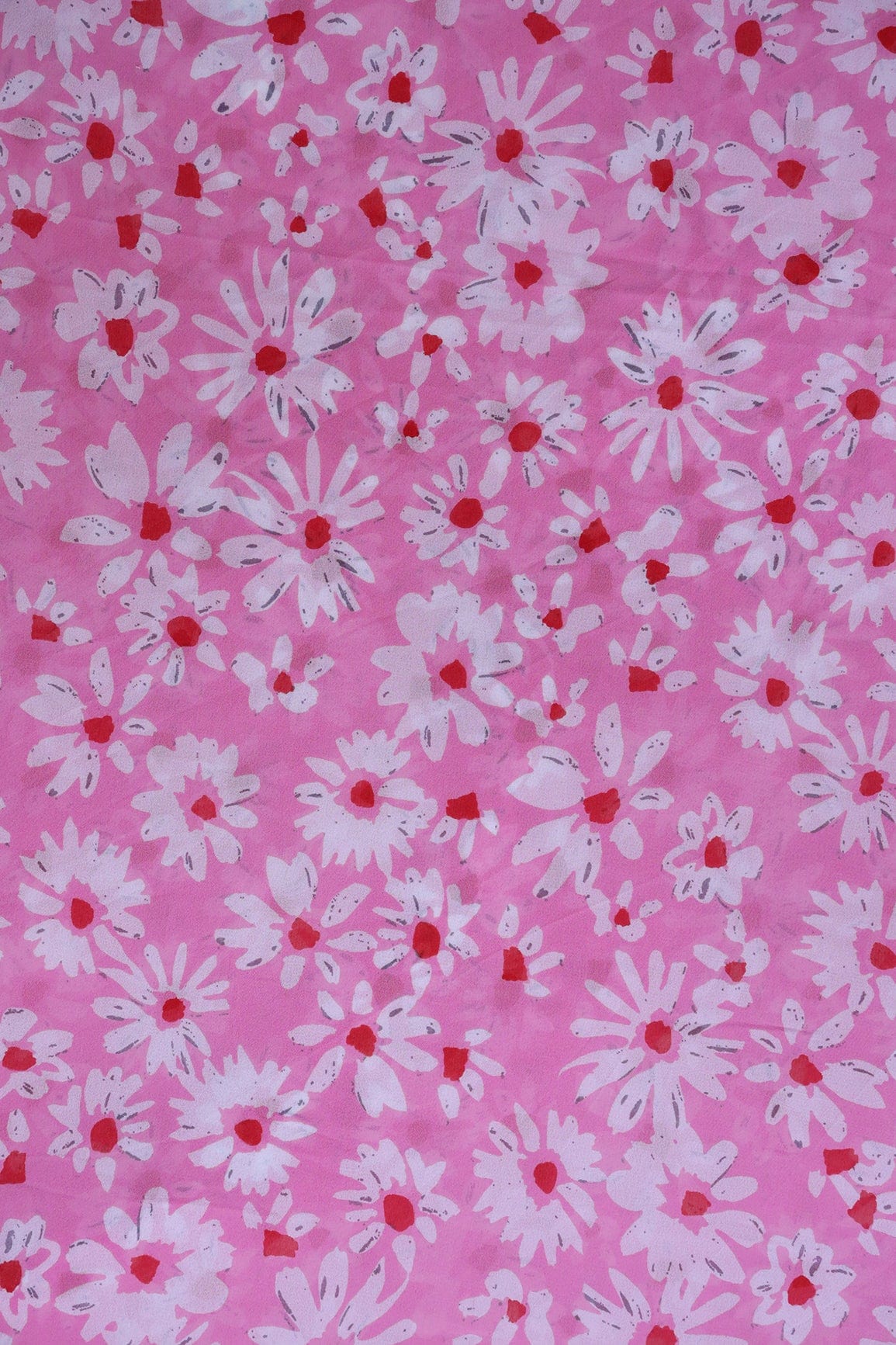 doeraa Prints Big Width "56" White And Red Floral Digital Print On Pink Georgette Fabric