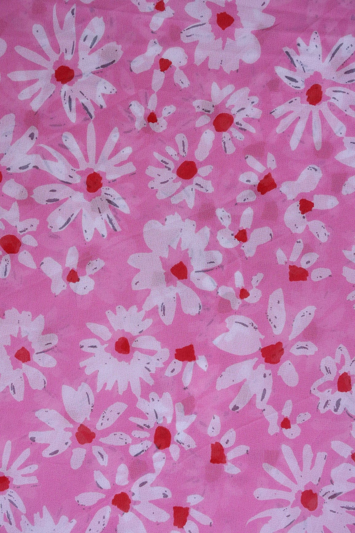 doeraa Prints Big Width "56" White And Red Floral Digital Print On Pink Georgette Fabric