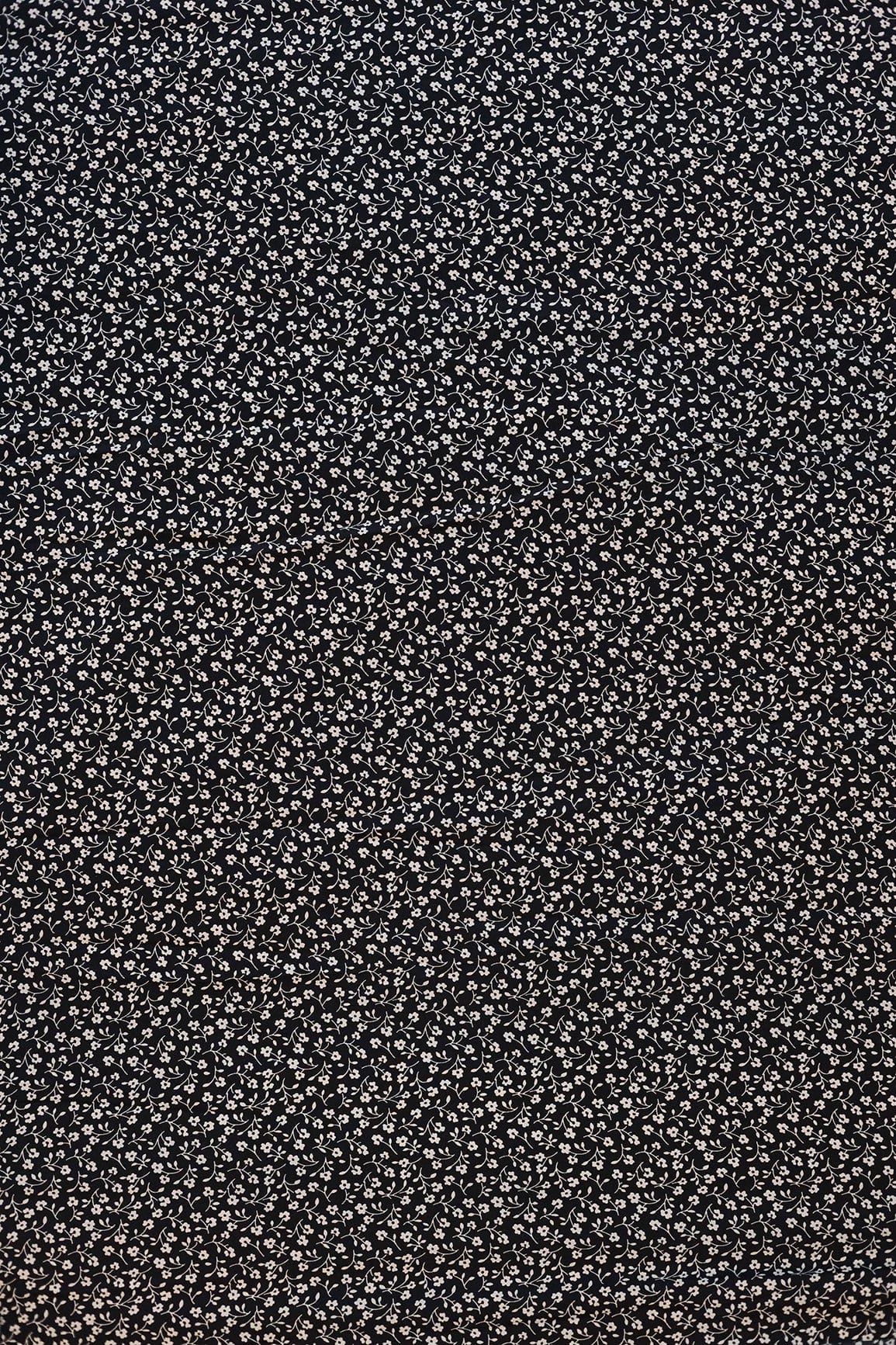 doeraa Prints Big Width "56" White Small Floral Digital Print On Black Crepe Satin Fabric