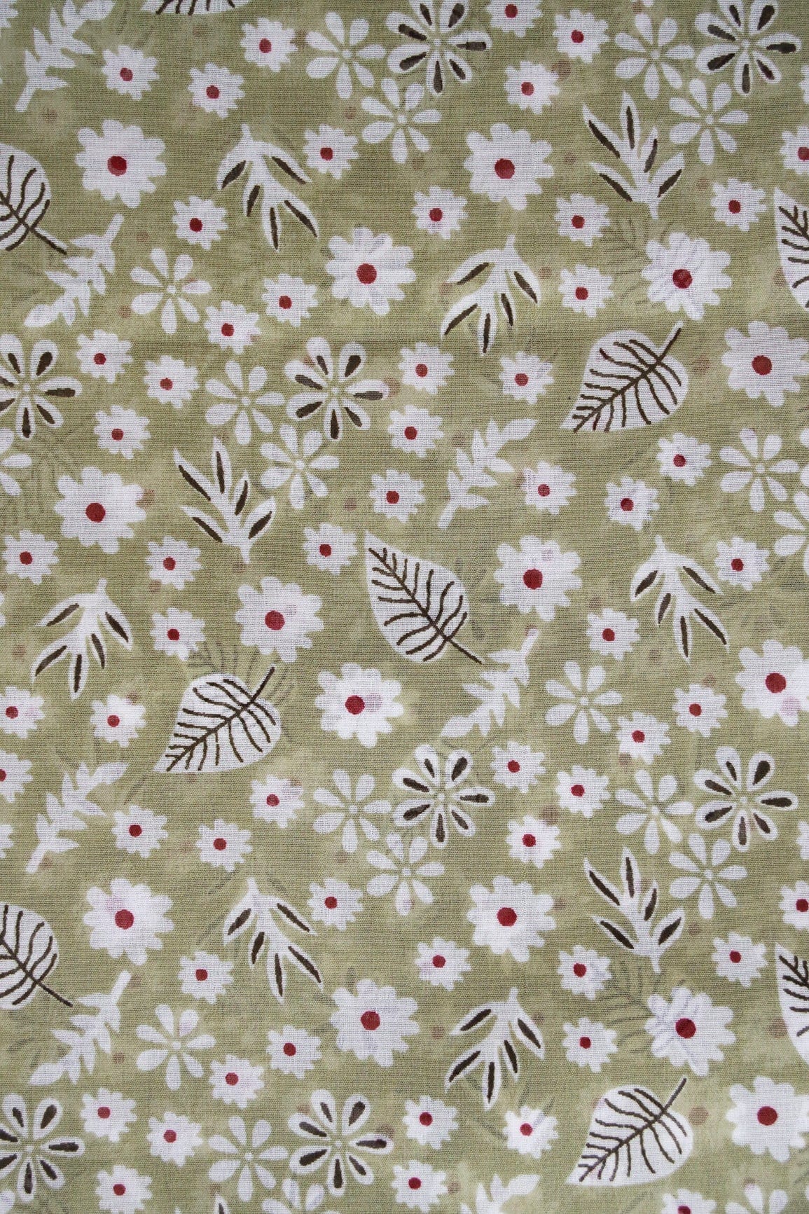 doeraa Prints Big Width "56" White Small Floral Digital Print On Light Olive Georgette Fabric