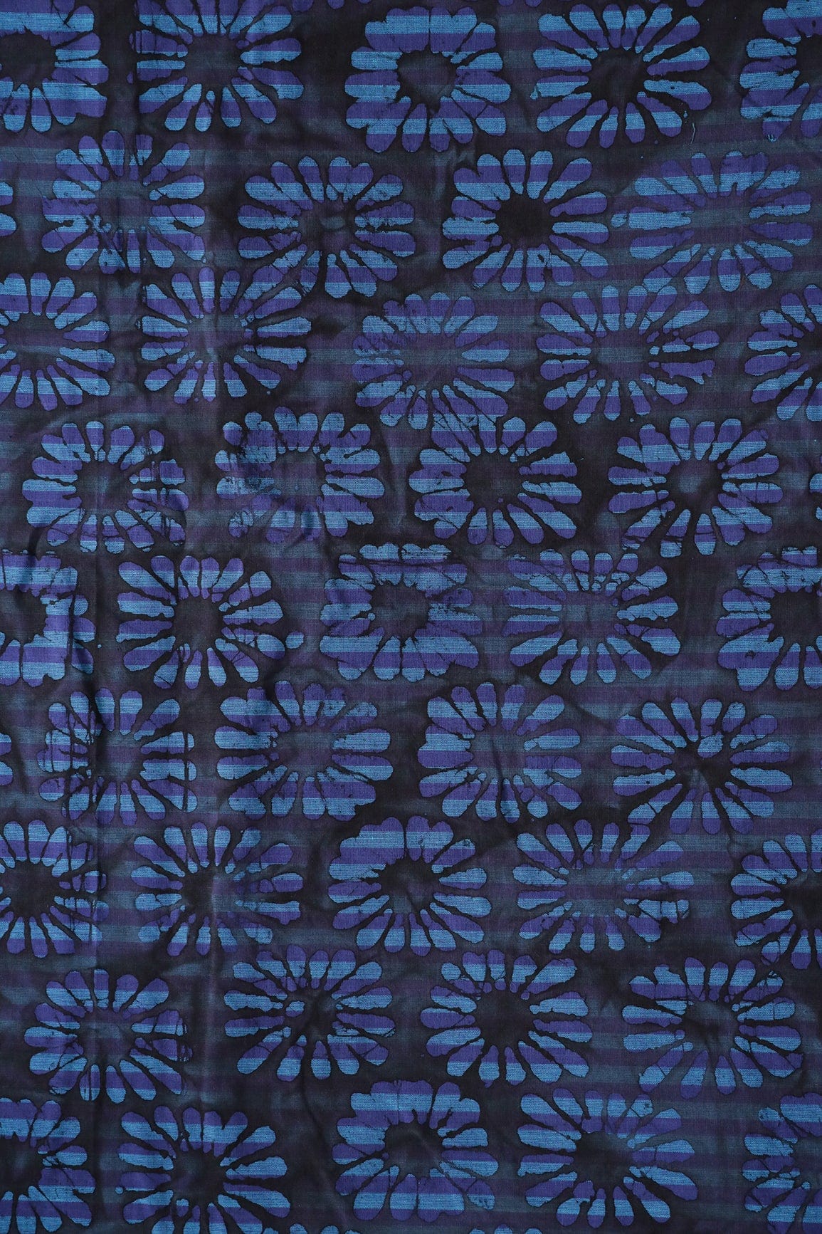 doeraa Prints Black And Blue Floral Pattern Batik Handblock Organic Cotton Fabric