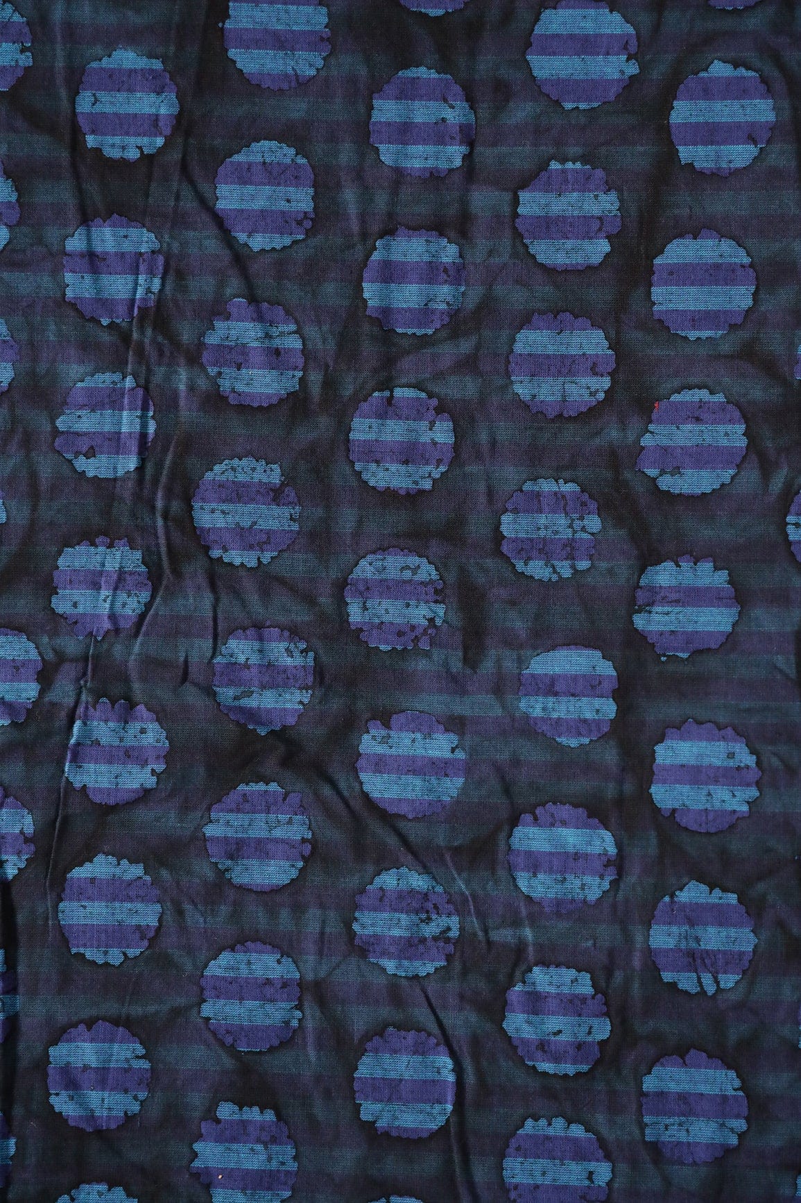 doeraa Prints Black And Blue Polka Stripes Pattern Batik Handblock Organic Cotton Fabric