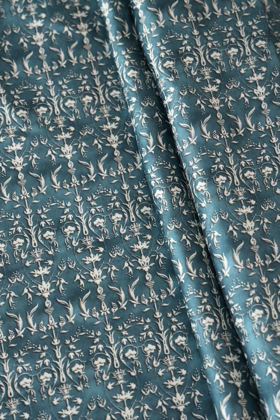 doeraa Prints Blue Jay Ethnic Pattern Digital Print On Satin Fabric