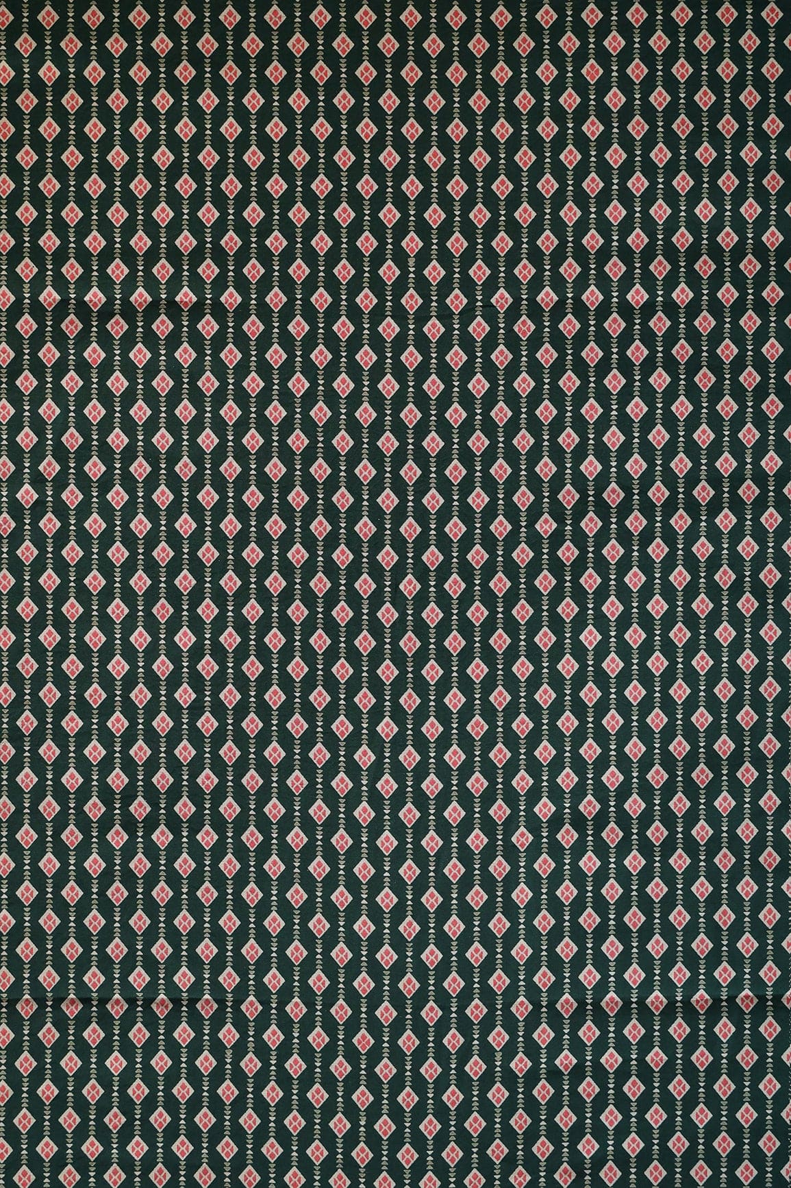 doeraa Prints Bottle Green And Red Geometric Pattern Screen Print On Chanderi Silk Fabric