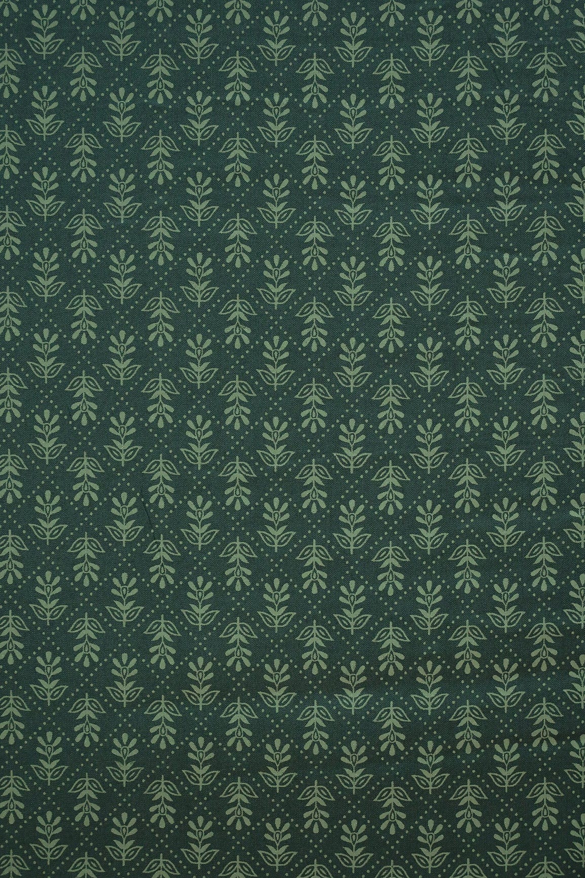 doeraa Prints Bottle Green Small Floral Booti Pattern Screen Print Cotton Rayon Fabric