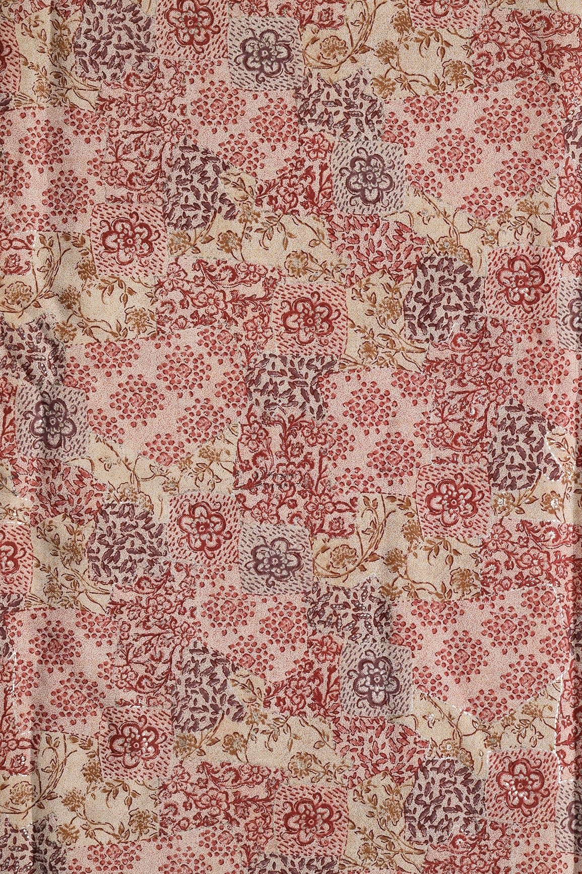 doeraa Prints Brown And Beige Floral Foil Print On Pure Chanderi Silk Fabric