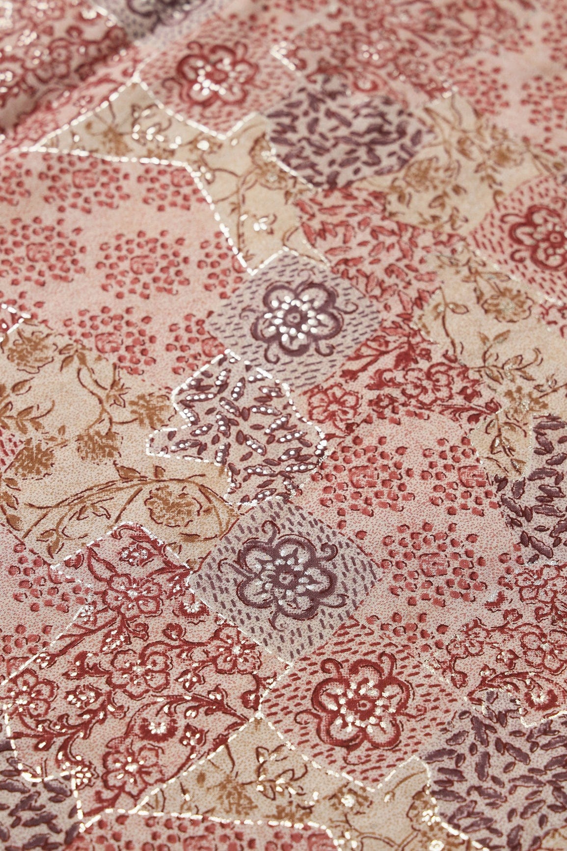 doeraa Prints Brown And Beige Floral Foil Print On Pure Chanderi Silk Fabric
