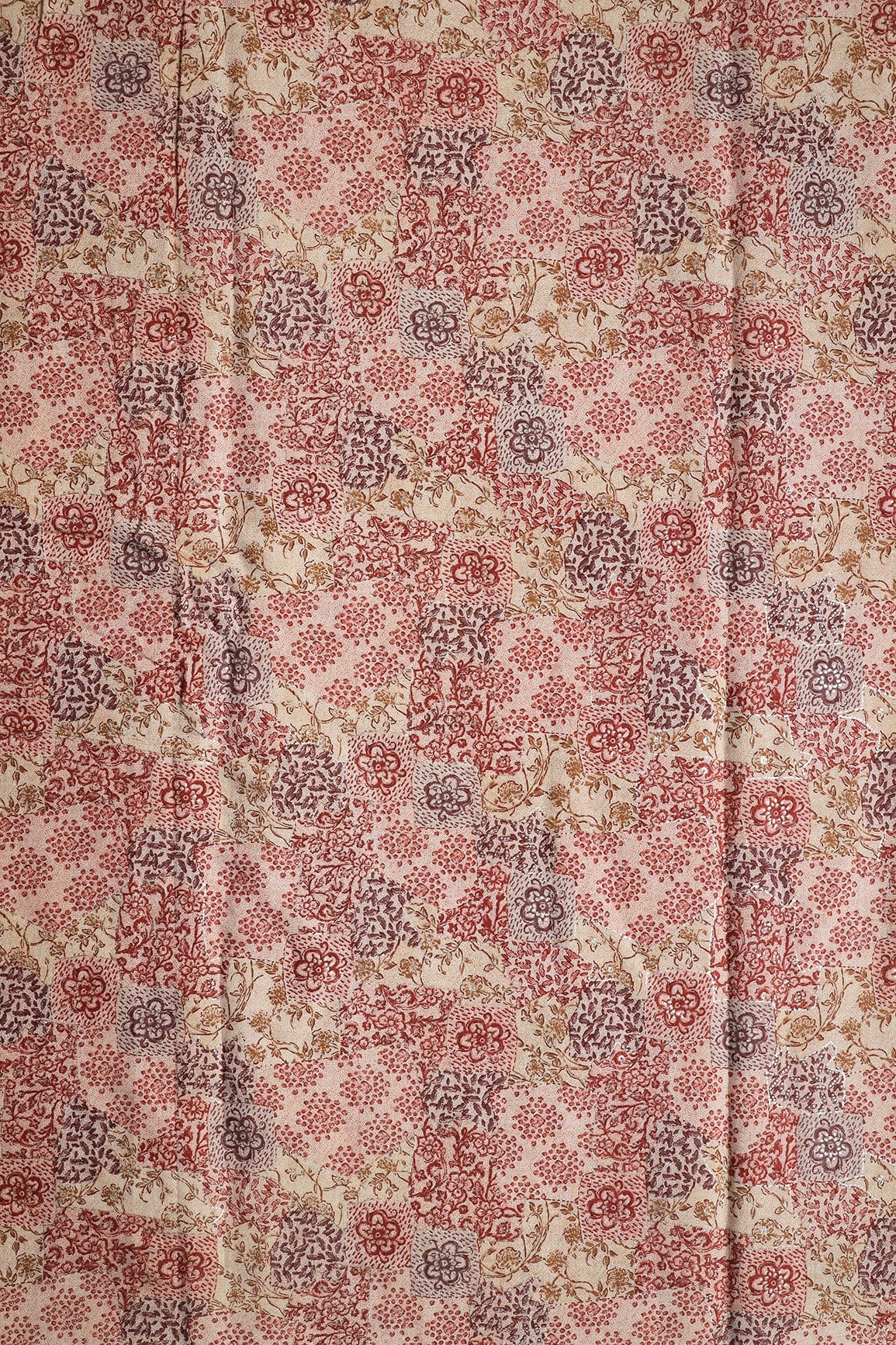 doeraa Prints Brown And Beige Floral Foil Print On Pure Chanderi Silk Fabric