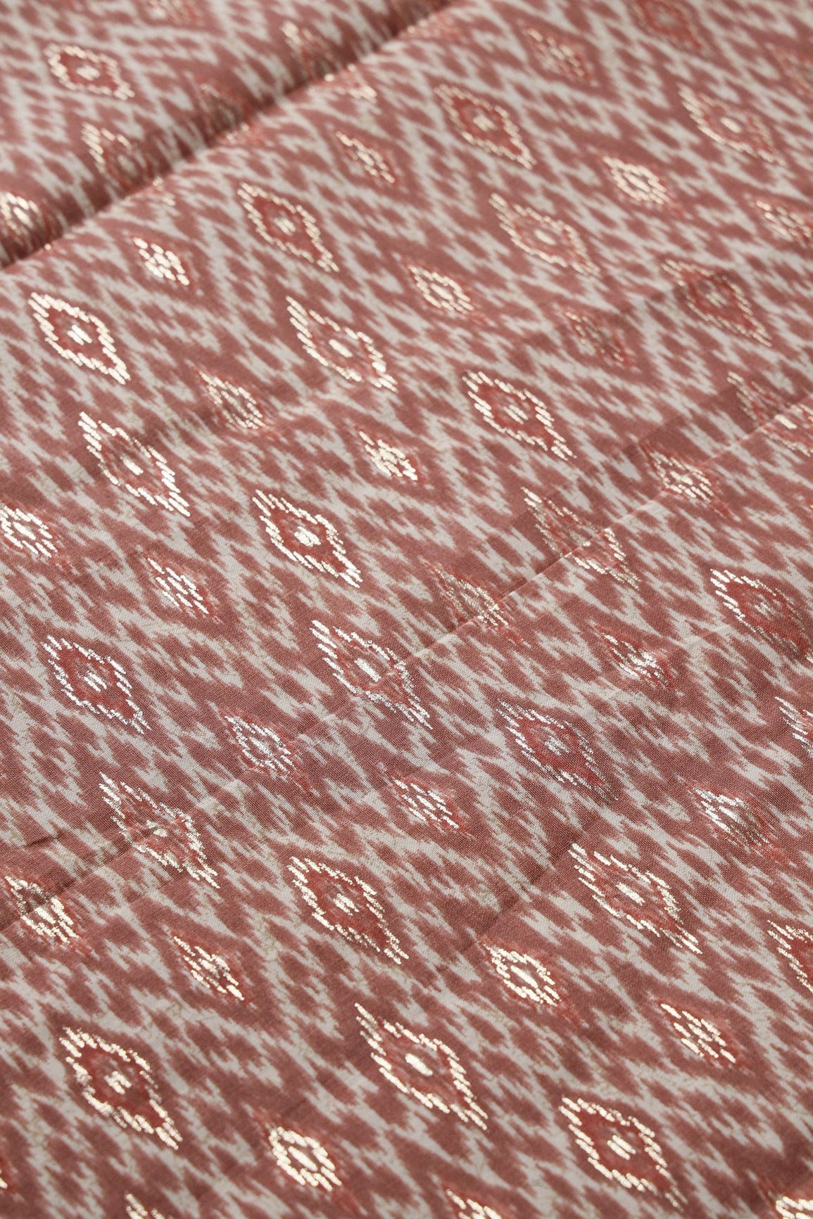 doeraa Prints Brown And Beige Geometric Foil Print On Pure Chanderi Silk Fabric