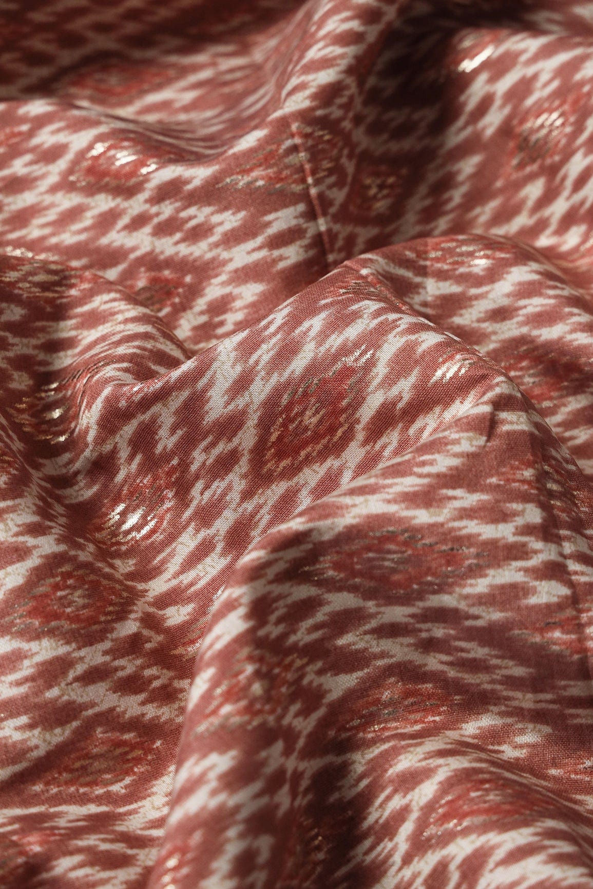 doeraa Prints Brown And Beige Geometric Foil Print On Pure Chanderi Silk Fabric