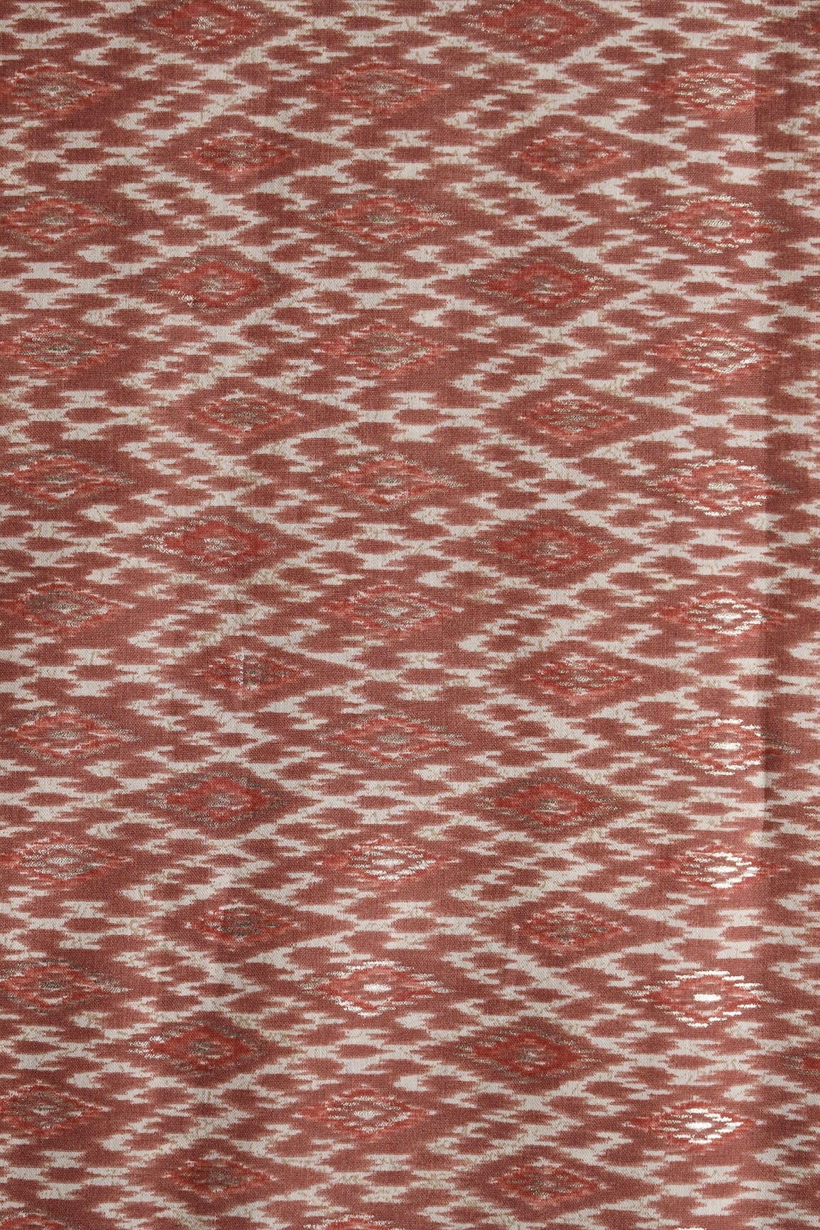 doeraa Prints Brown And Beige Geometric Foil Print On Pure Chanderi Silk Fabric