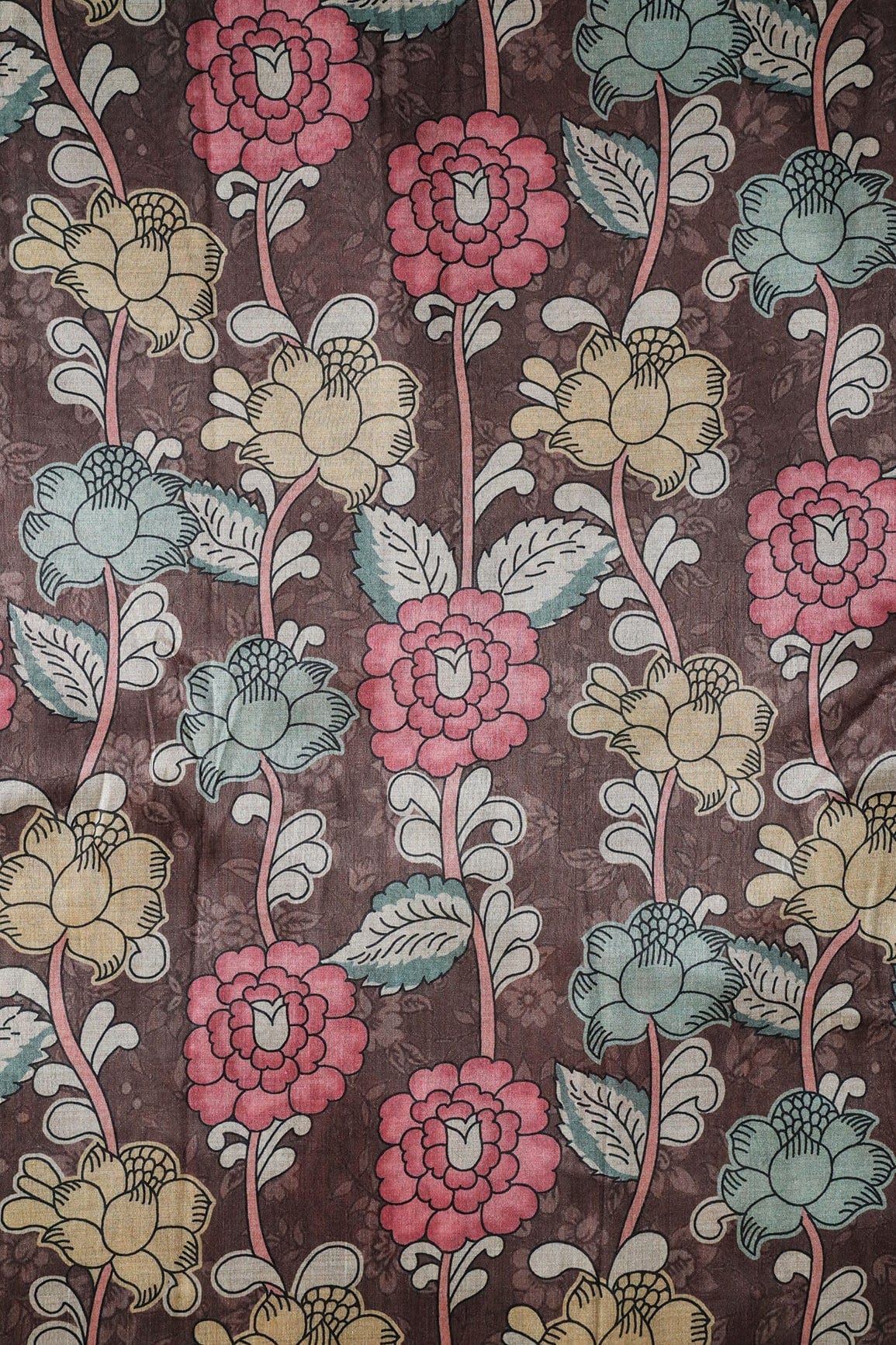 doeraa Prints Brown And Pink Floral Pattern Digital Print On Mulberry Silk Fabric