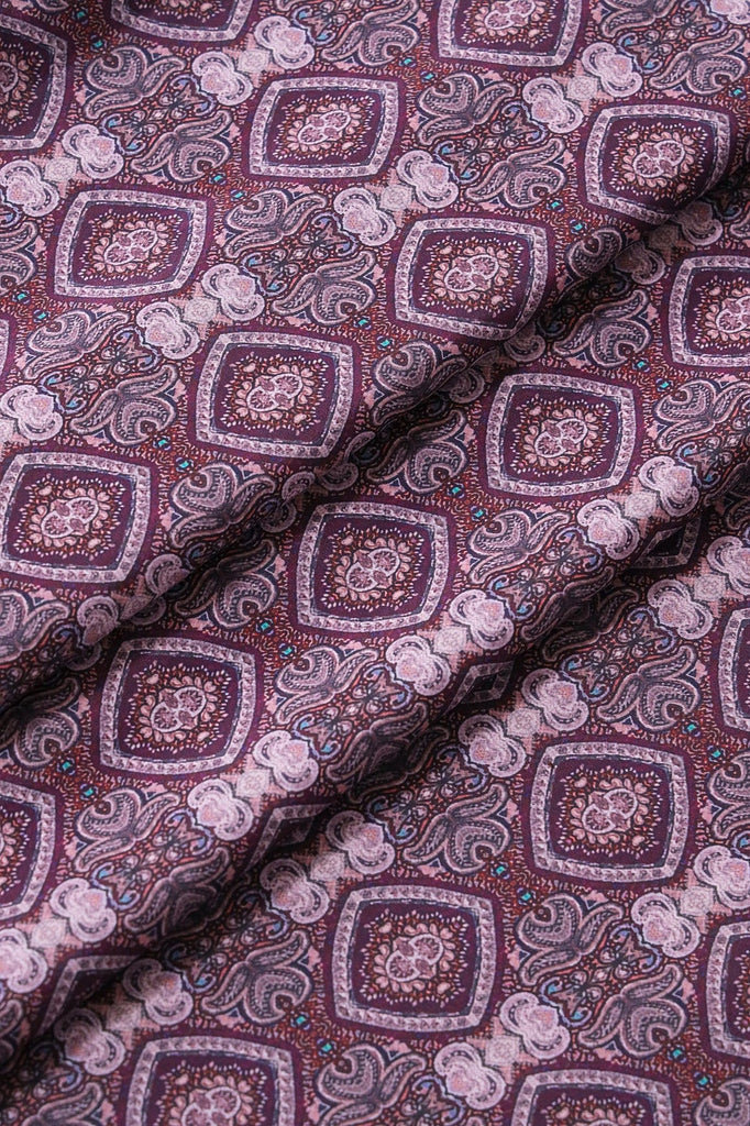 doeraa Prints Copy of Red And Green Paisley Pattern Digital Print On Light Blue French Crepe Fabric