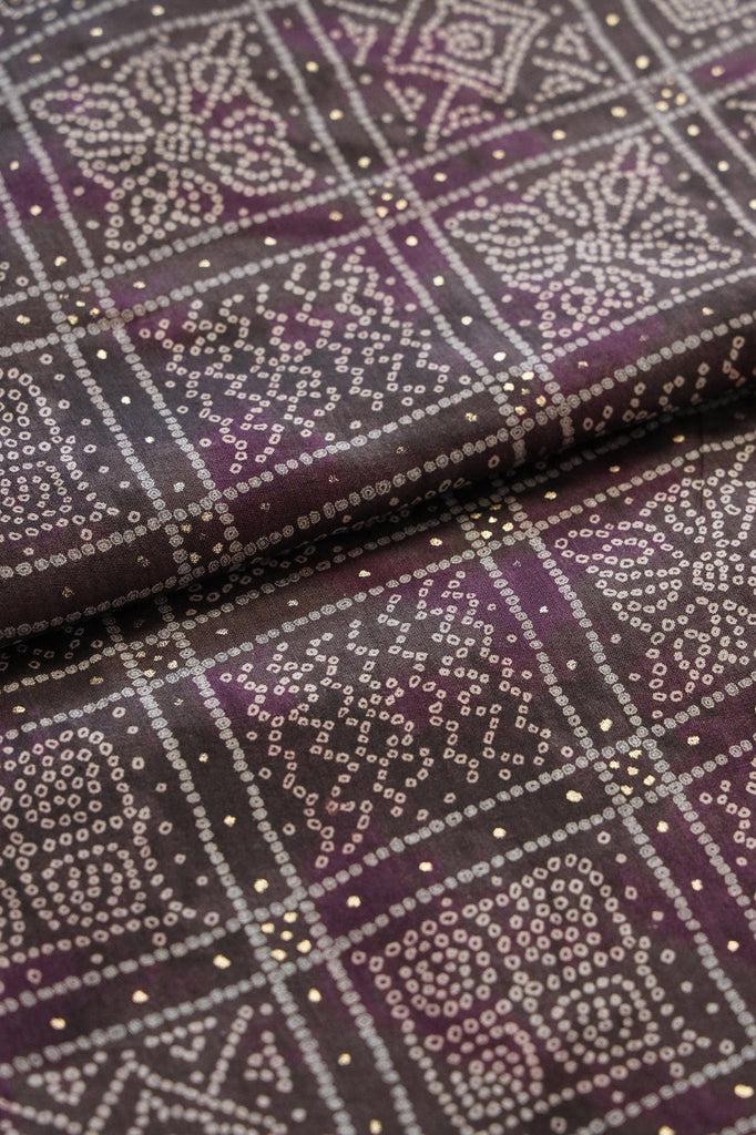 doeraa Prints Dark Brown And Beige Bandhani Pattern With Foil Print On Pure Mul Cotton Fabric