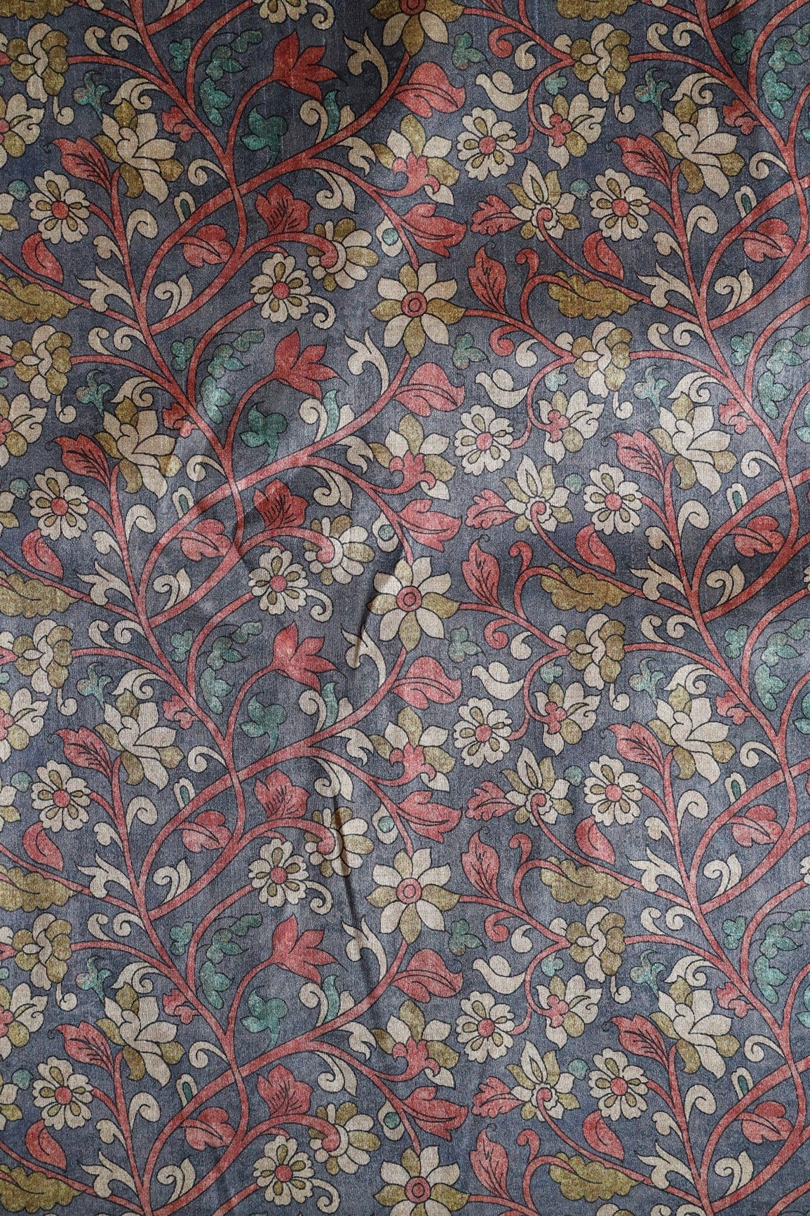 doeraa Prints Dark Grey Floral Pattern Digital Print On Mulberry Silk Fabric