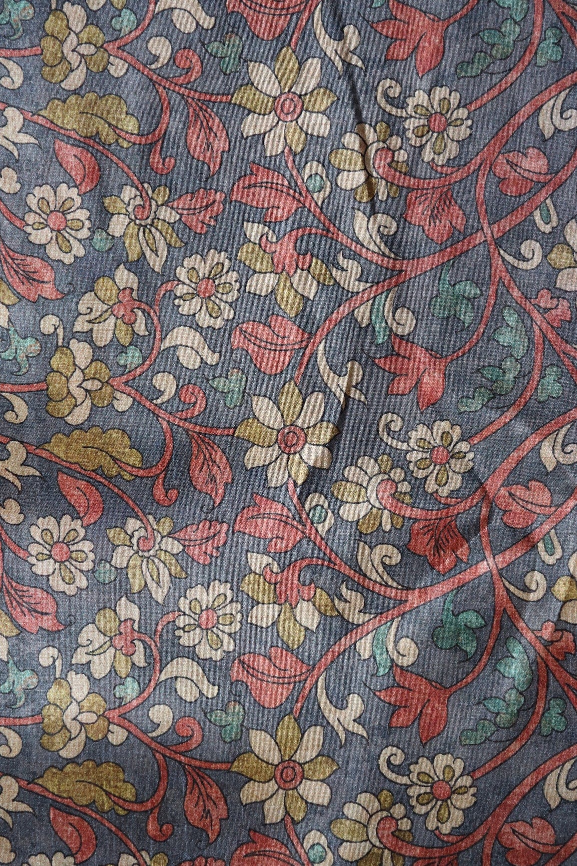 doeraa Prints Dark Grey Floral Pattern Digital Print On Mulberry Silk Fabric
