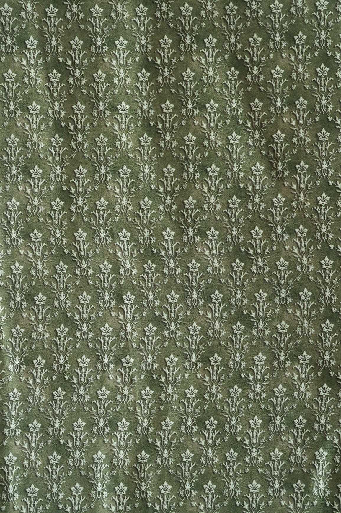 doeraa Prints Dark Olive Ethnic Pattern Digital Print On Satin Fabric