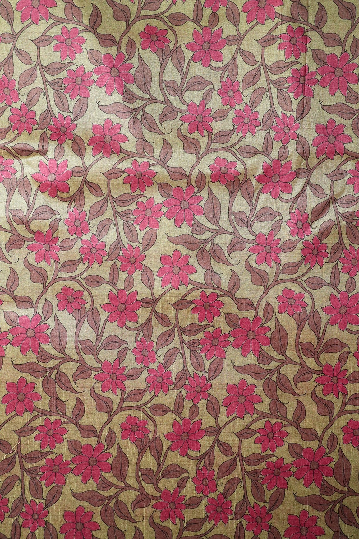 doeraa Prints Dark Olive Floral Pattern Digital Print On Mulberry Silk Fabric