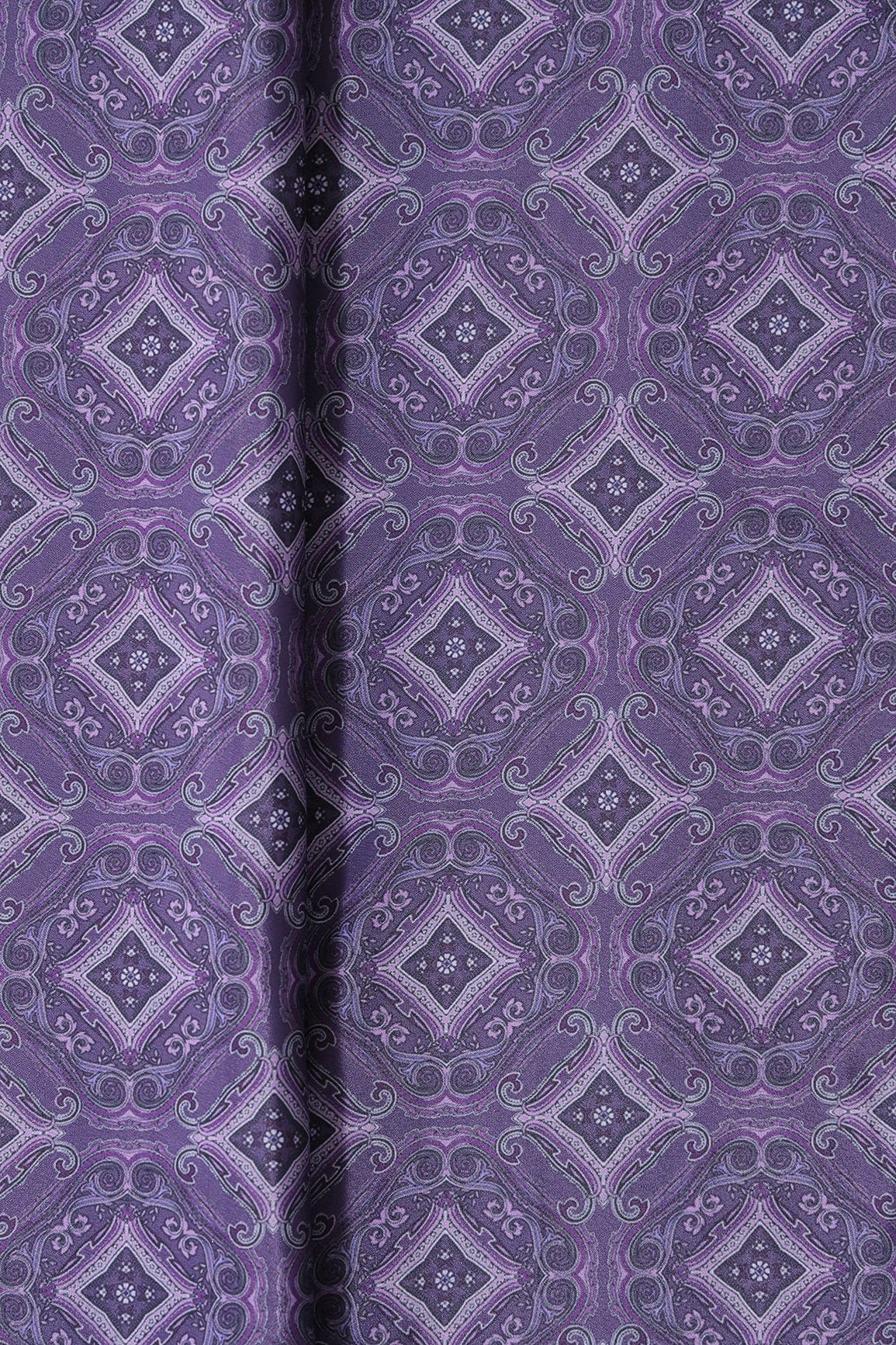 doeraa Prints Dark Purple Traditional Pattern Digital Print On Purple French Crepe Fabric