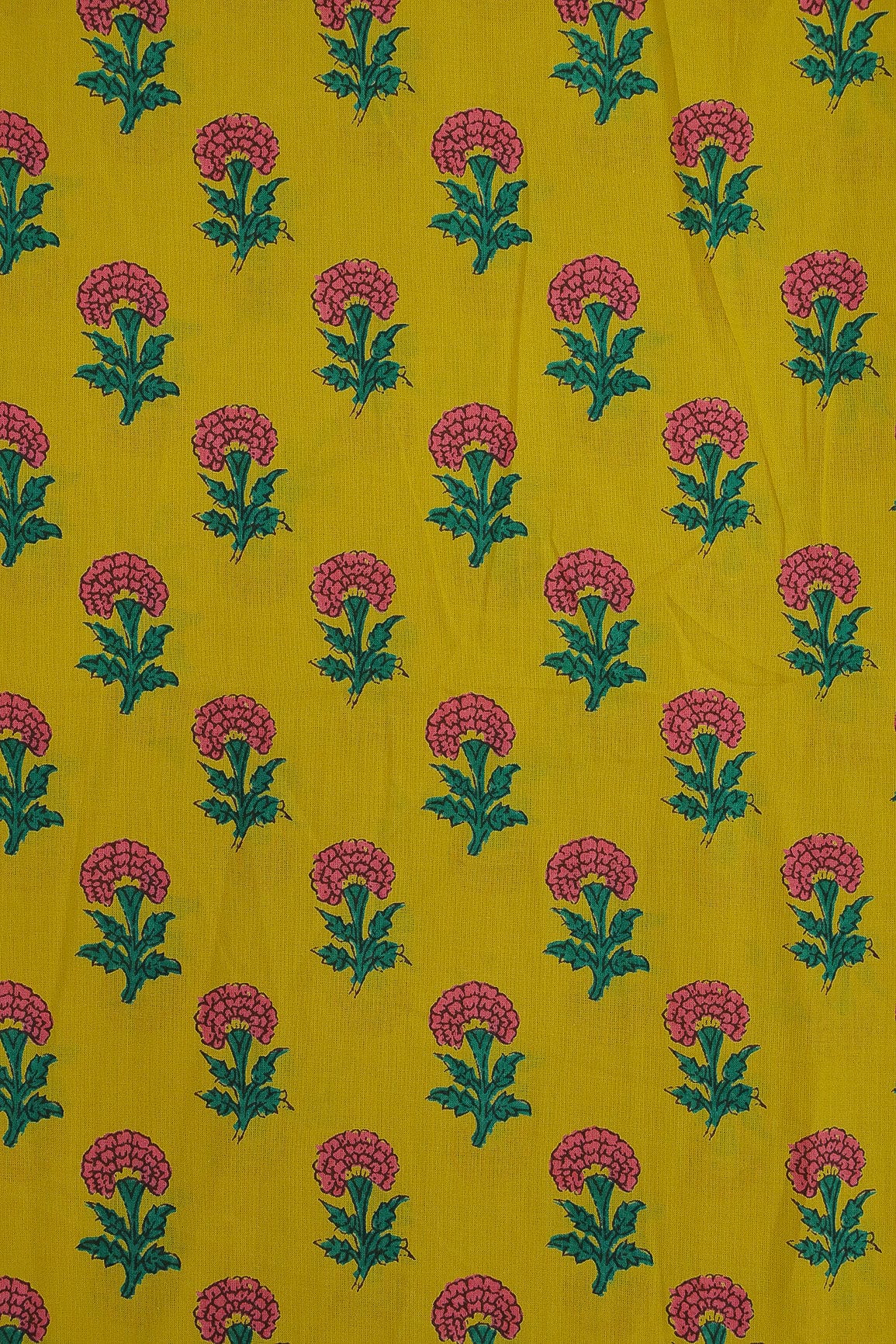 doeraa Prints Elegant Floral Motif Screen Print On organic Yellow Cotton Fabric