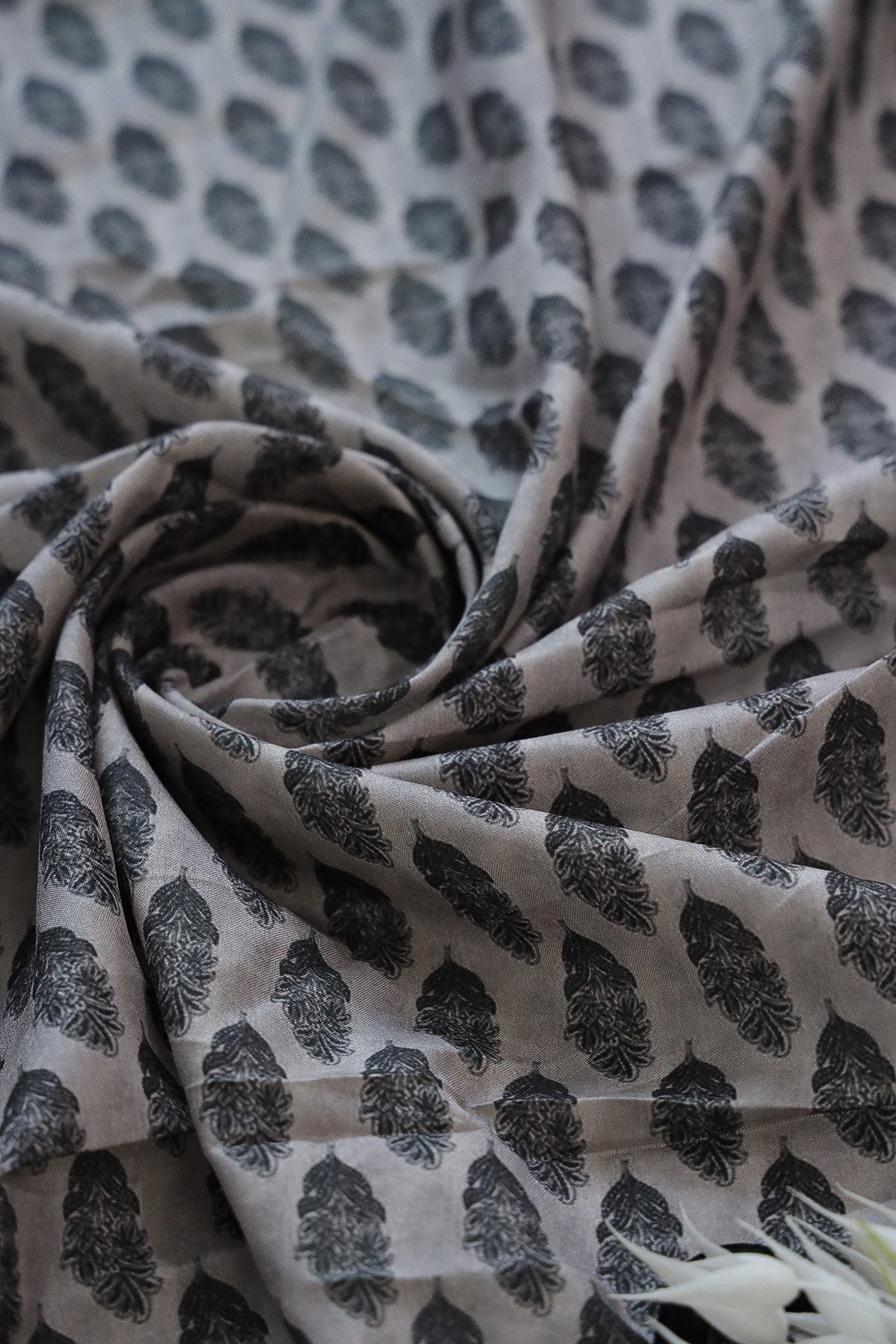 doeraa Prints Floral Motif Digital Print Design on Grey Tussar Silk Fabric