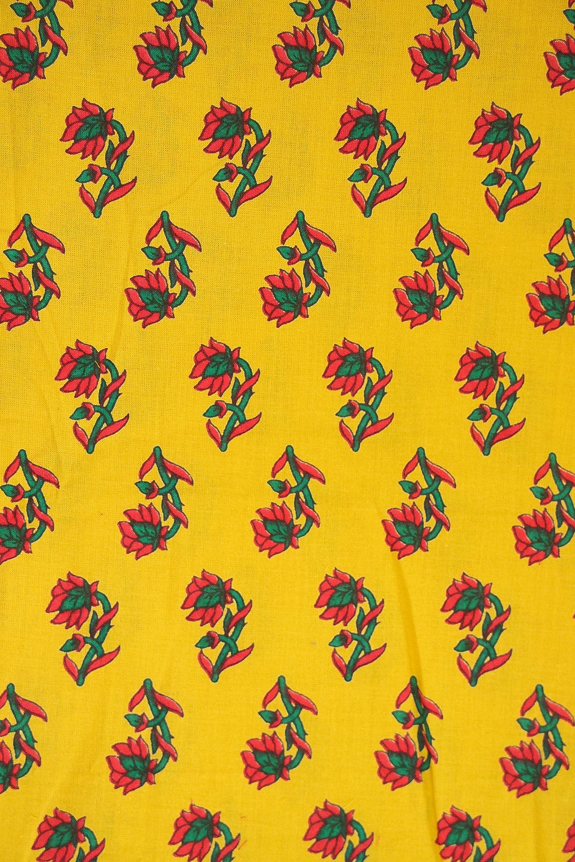 doeraa Prints Floral Motif Screen Print on Yellow organic Cotton Fabric
