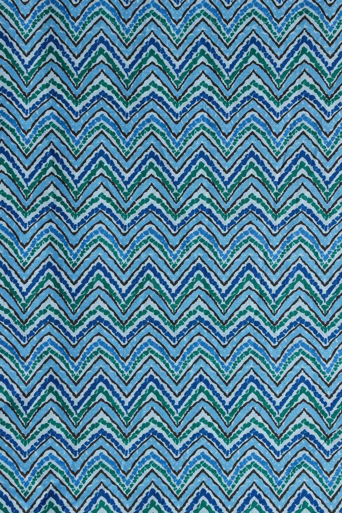 doeraa Prints Green And Carolina Blue Chevron Print On Pure Mul Cotton Fabric