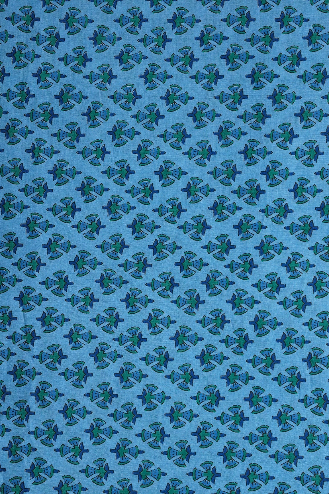 doeraa Prints Green And Carolina Blue Floral Print On Pure Mul Cotton Fabric