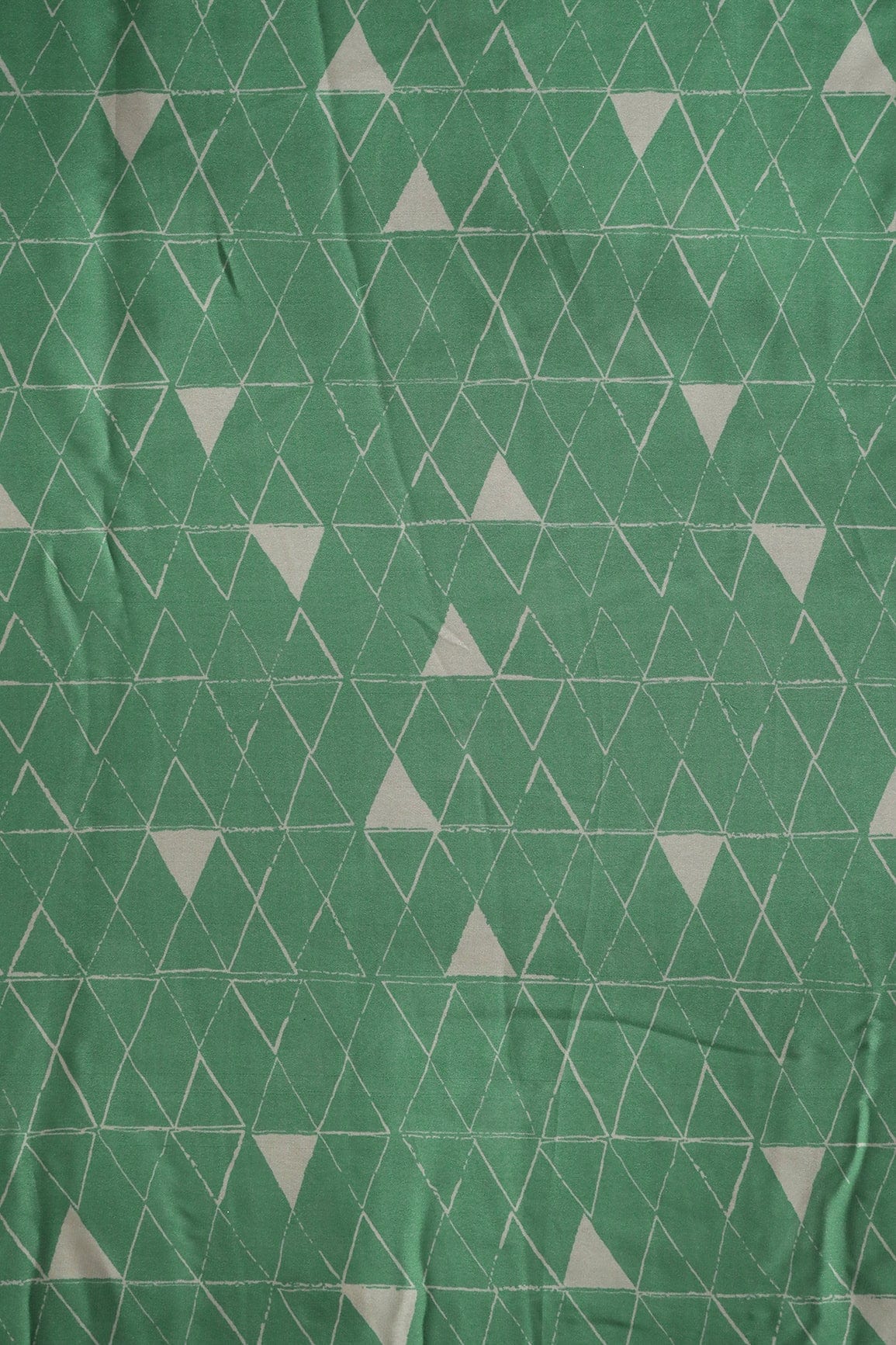 doeraa Prints Green And Cream Geometric Pattern Digital Print On Georgette Satin Fabric