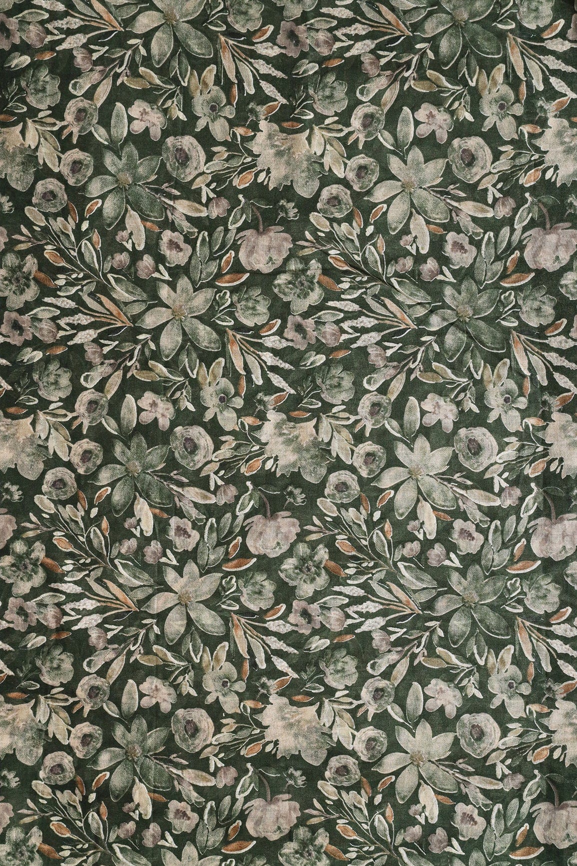 doeraa Prints Green And Grey Floral Foil Print On Dark Green Pure Mul Cotton Fabric