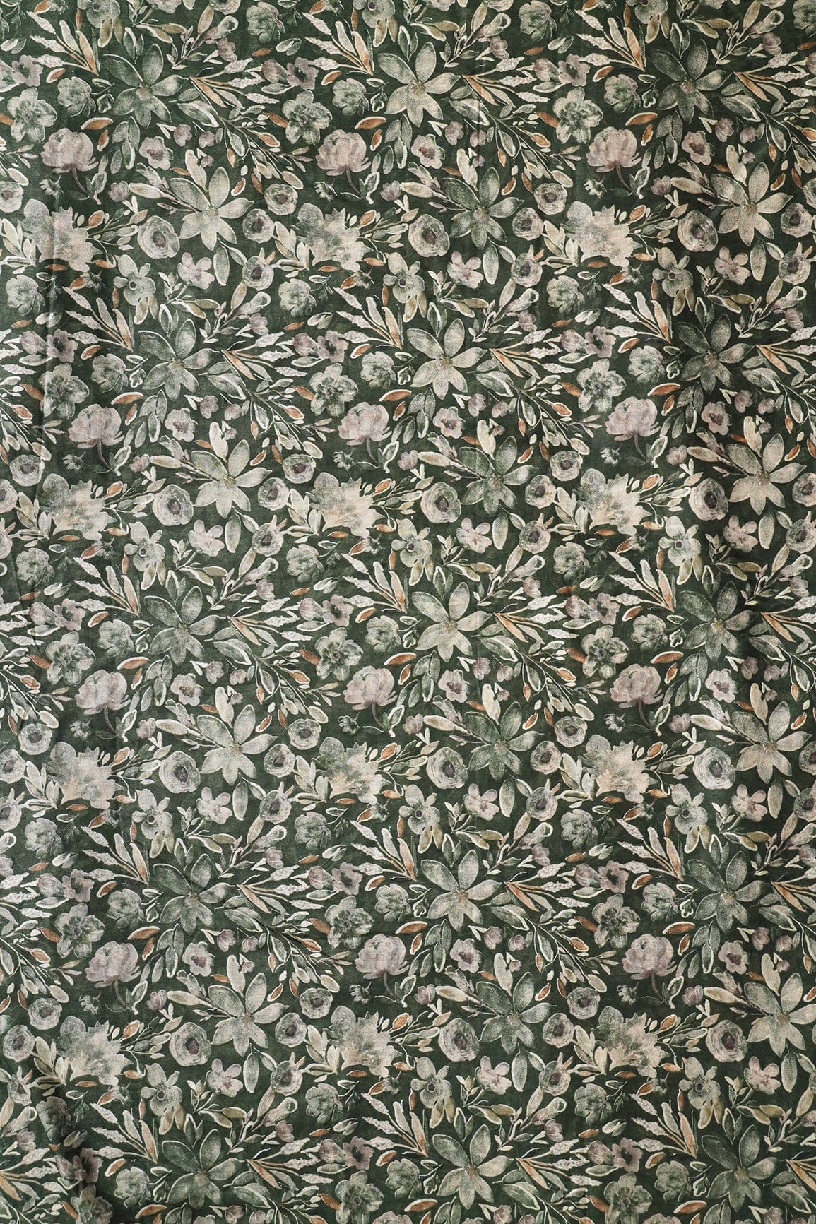 doeraa Prints Green And Grey Floral Foil Print On Dark Green Pure Mul Cotton Fabric